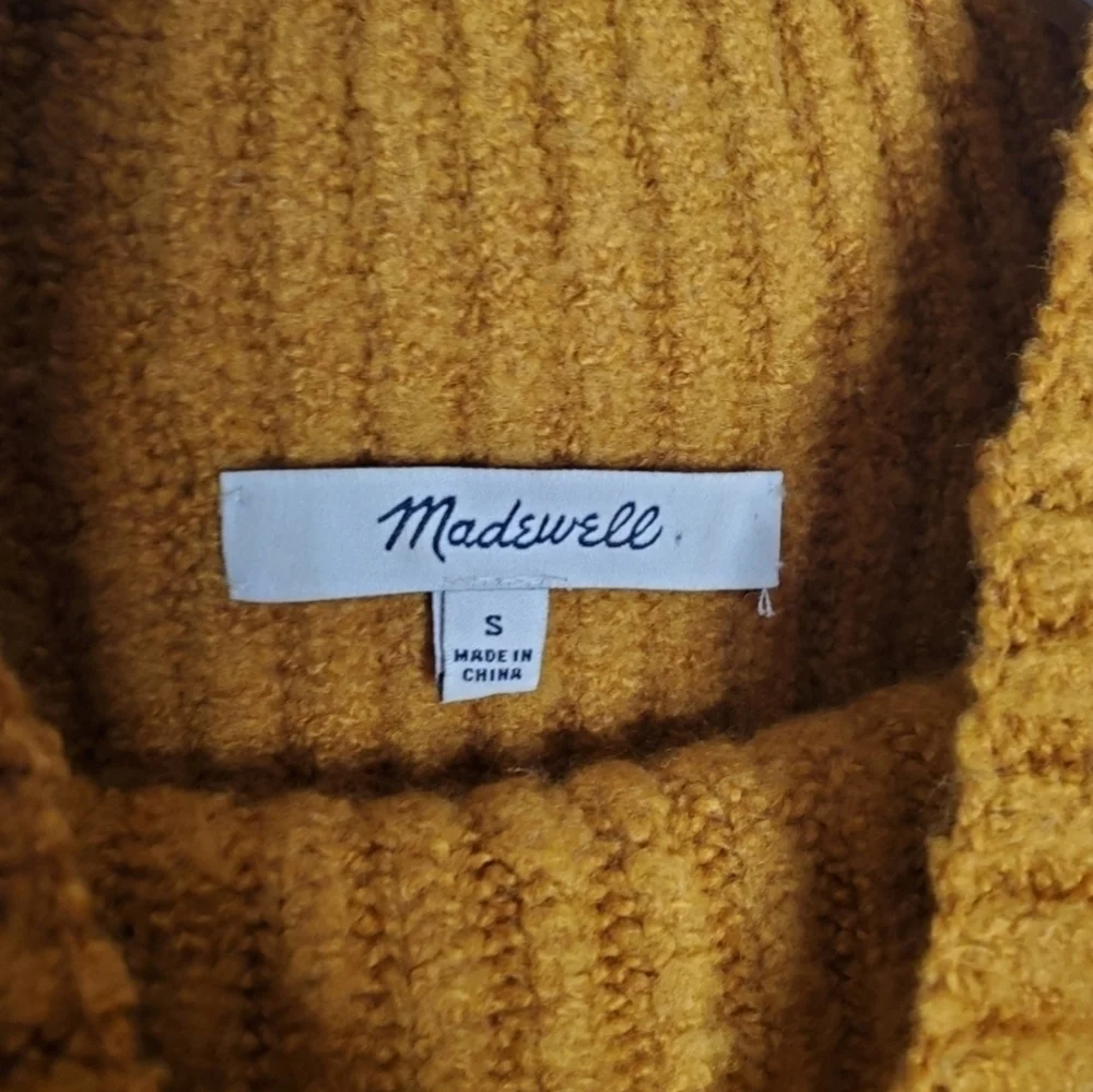 Madewell Northfield Mustard Yellow Mock Neck Wool Ribbed Knit Sweater